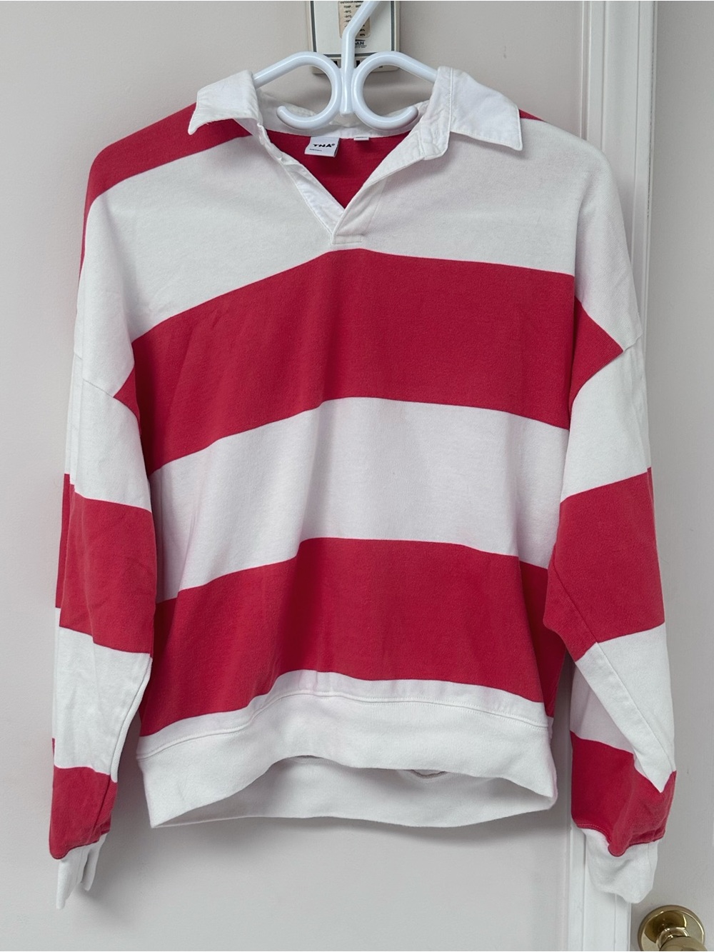 TNA Red and White Rugby Stripe POLO